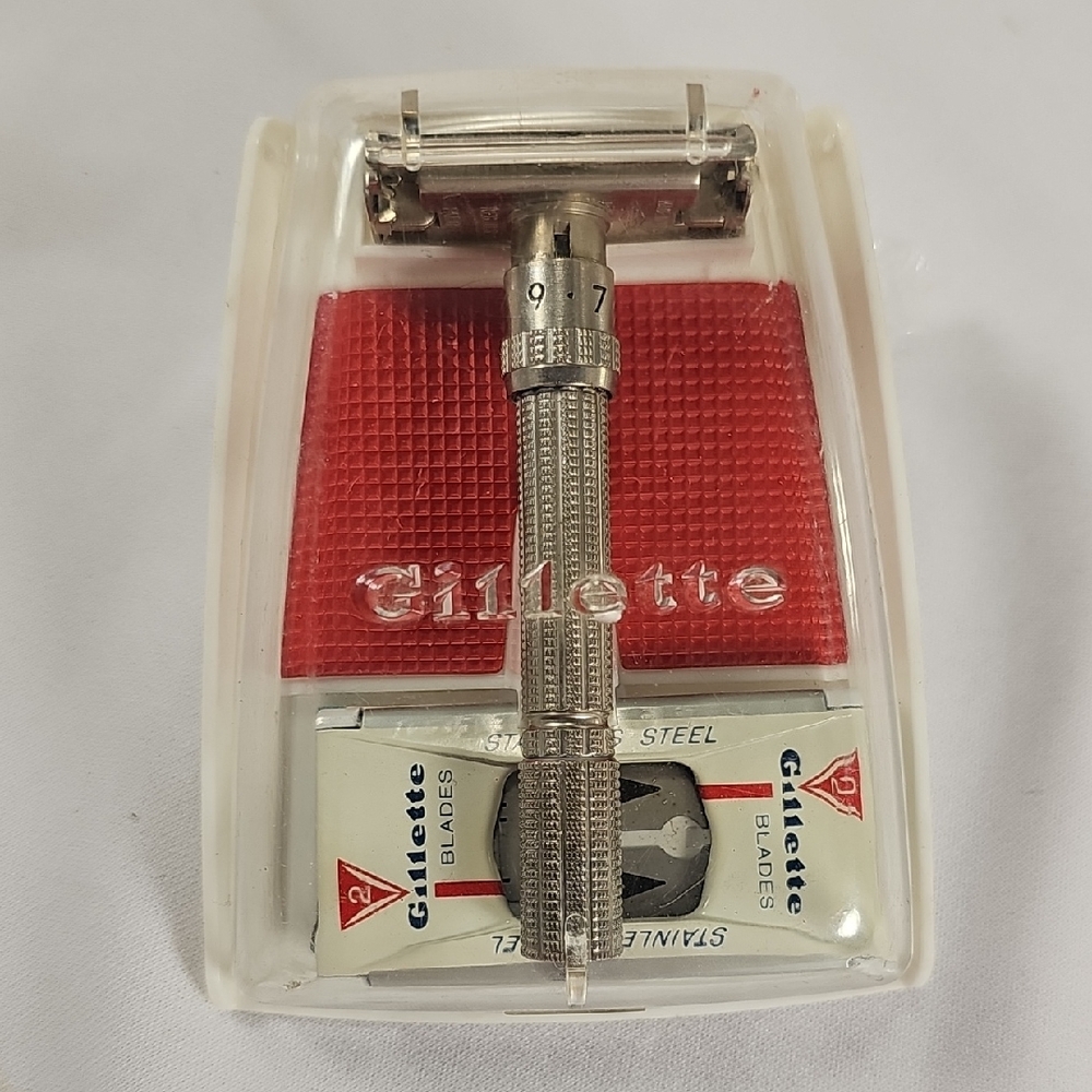 Gillette Vintage Adjustable Safety Razor with Blade and Pamphlet (1960's)